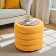 thumbnail image 2 of Tcbosik Upholstered Storage Ottoman in Teddy Fleece, 18.3" Round Footstool with Hidden Storage, Plush Multi-Purpose Seat, Dressing Stool, Sofa Footrest, No Assembly Needed, Yellow, 2 of 6
