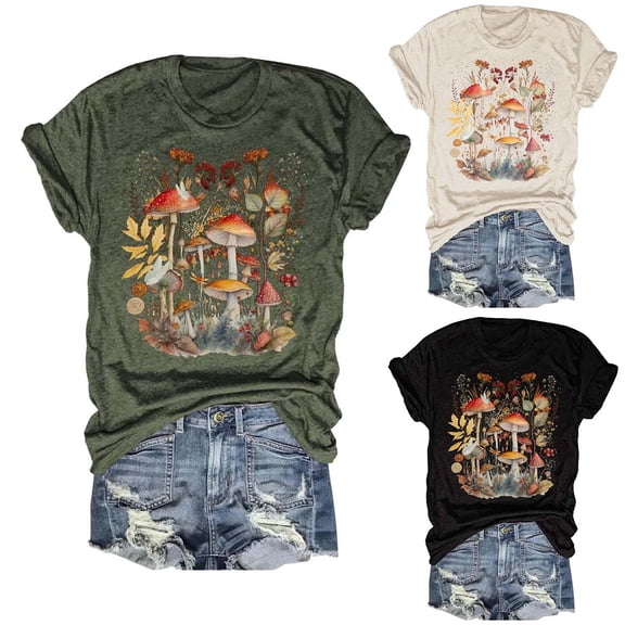 QHWAUAKFBN T Shirts For Women Trendy Loose Fit Summer Printed Cotton Feel Short Sleeve Round Neck Tee Tshirts Top