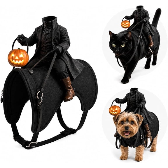 Headless Horseman Cat Costume – Spooky 3D Horse Riding Illusion, Halloween Cat Costume with Funny Ride On Design for Cats Pet Photoshoot Party Dress Up and Spooky Holiday Events