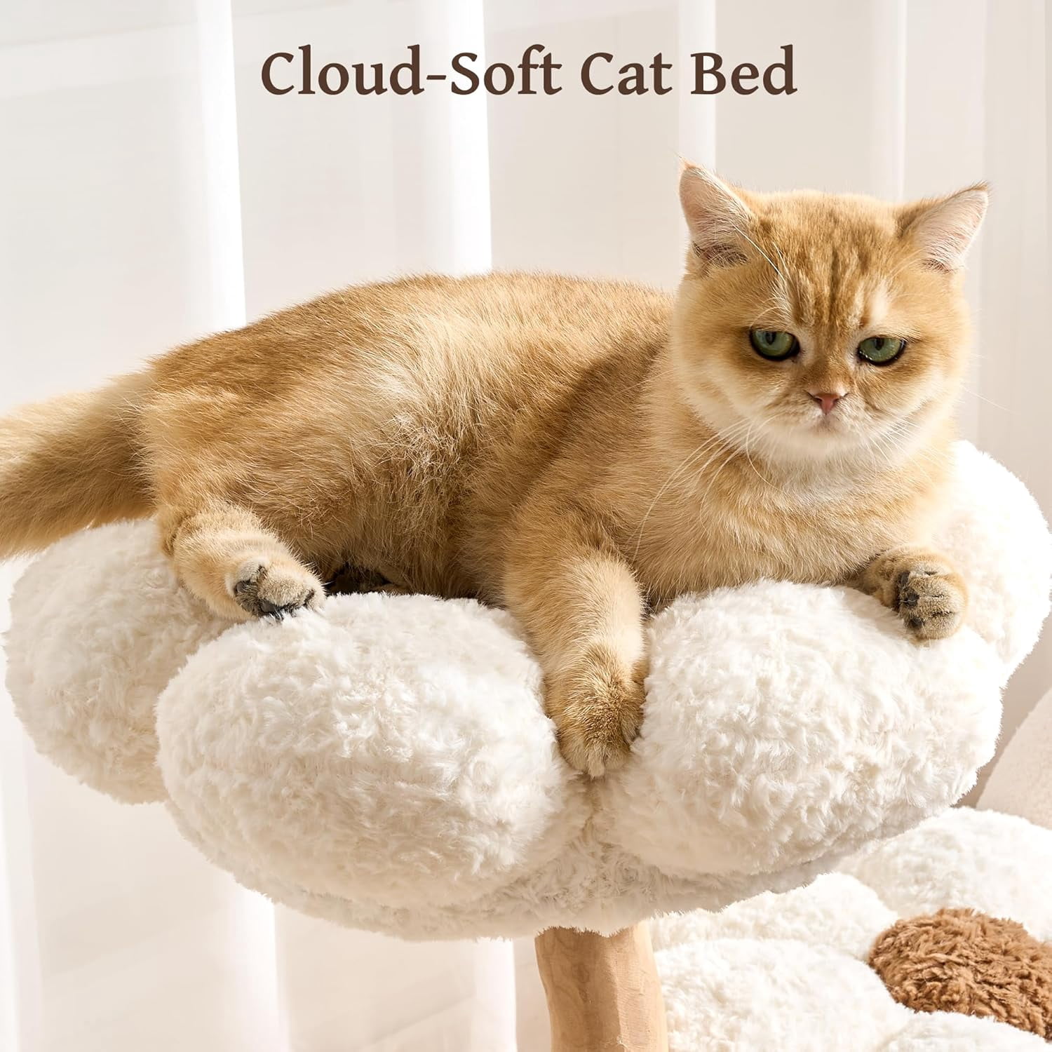 Modern Natural Solid Wood Cat Tree Tower for Indoor Cats Large Adult, 30 inch Flower Cat Tree with Scratching Post, Luxury Aesthetic Cat Tree with Cloud-Soft Flower Perches and Sisal Scratching Pad