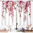 thumbnail image 2 of Burgundy Eucalyptus Small Kitchen Curtains Watercolor Red Leaves Window Treatment Flower Floral Plant Botanical Cafe Short Curtains for Bathroom Dining Fall Tier Treatment Drapes 27.5x39 inch, 2 of 6