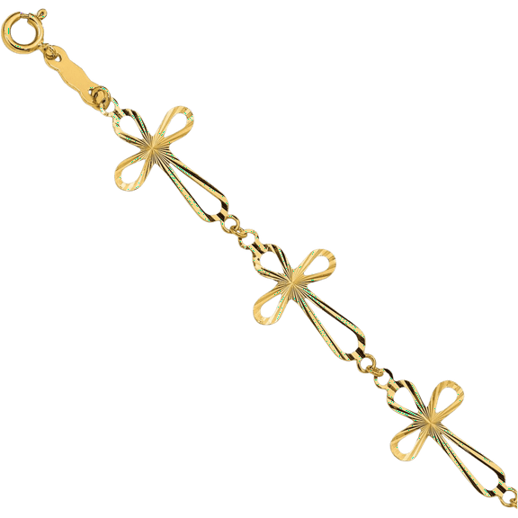 14K Solid Yellow Gold Holy Cross Chain Charm Bracelet