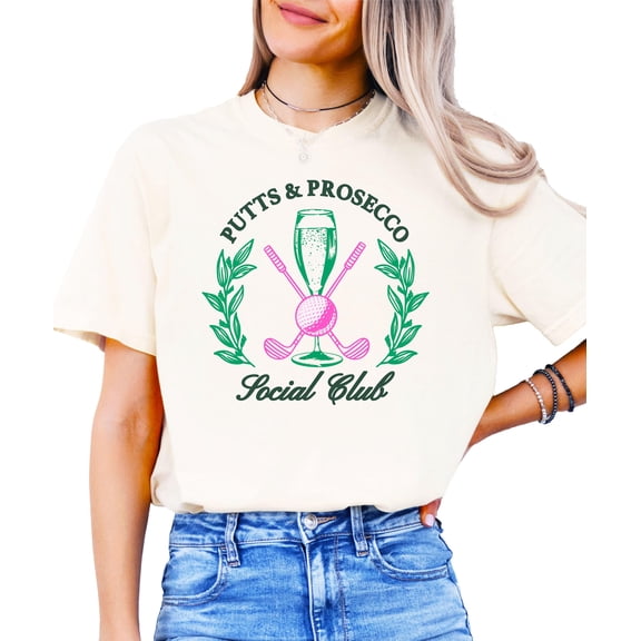 Putts and Pros Social Club Golf Shirt for Women Girly Golfing & Wine Lover T-Shirt for Golfer Ivory Shirt Adult Small