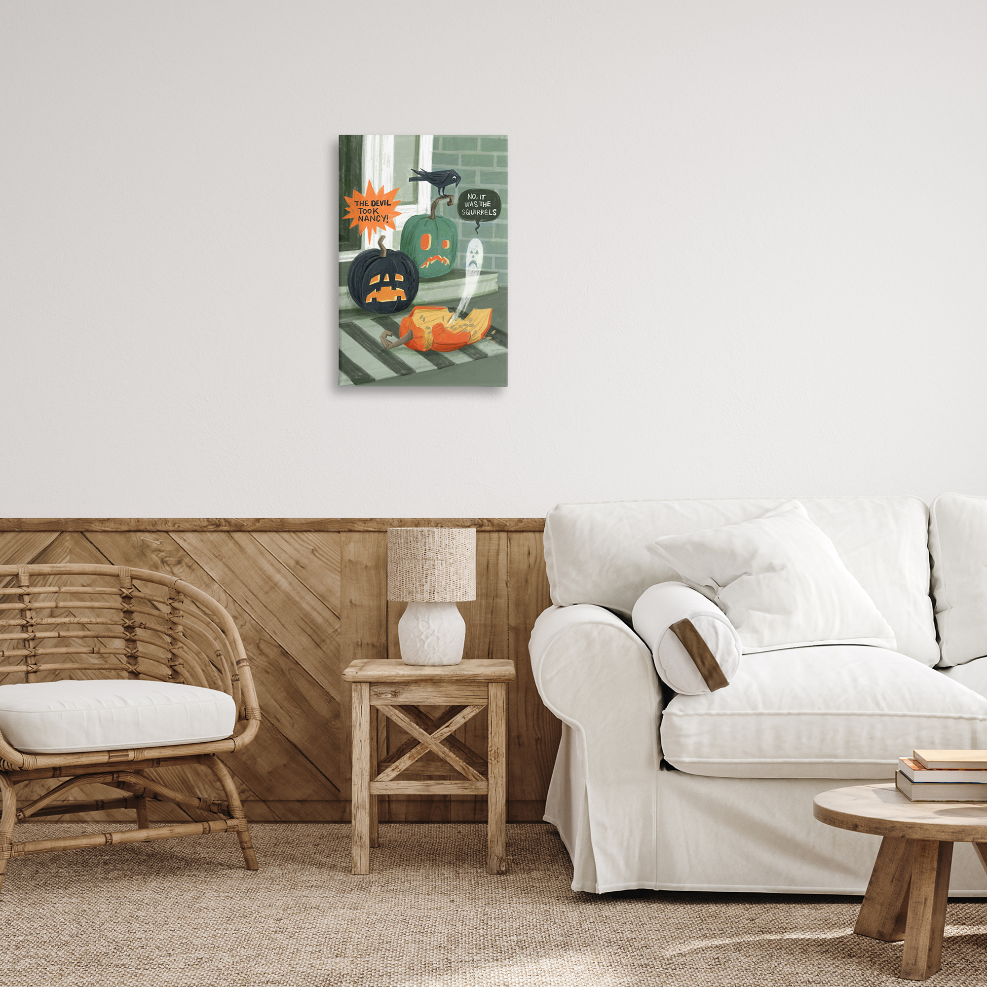 Stupell Industries Porch Pumpkins Mystery Holiday Painting Wrapped Canvas Art Print Wall Art, 16 x 24