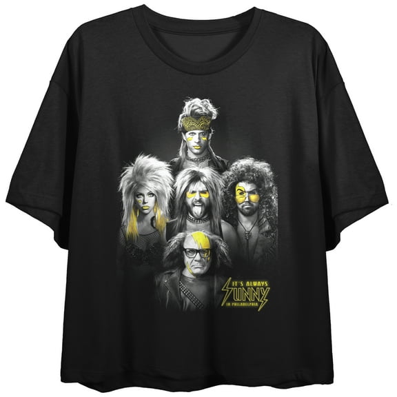It's Always Sunny In Philadelphia Key Art Crew Neck Short Sleeve Women's Black Crop Top-Medium