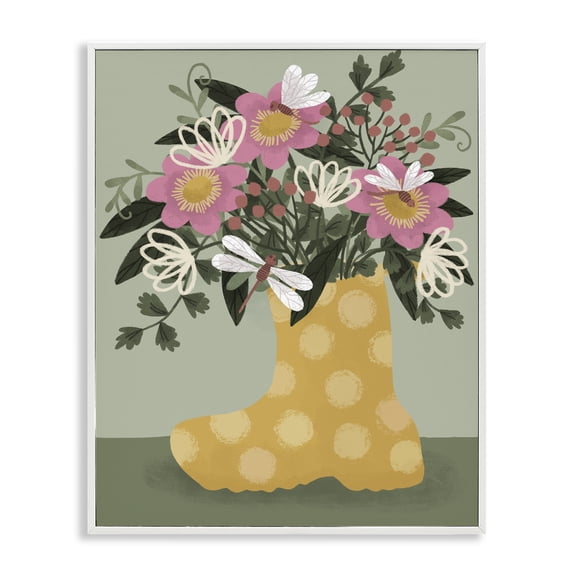 Stupell Industries Bohemian Casual Dragonfly Garden Bouquet White Framed Giclee Art, 24 x 30, by Kristina Hultkrantz