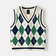 thumbnail image 3 of URMAGIC Baby Boys Girls Sweater Vest V Neck Argyle Sleeveless Uniform Knit Plaid Kids Clothes, 3 of 10