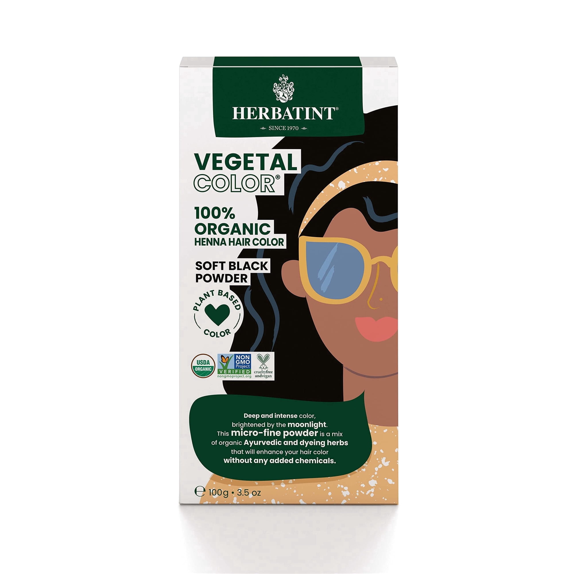 Herbatint Henna Organic Hair Dye & Care Treatment - Plant-Based Henna Powder & Herbal Formula - Vegan - Soft Black - 3.5oz