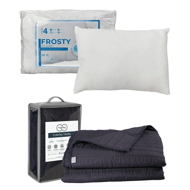 Colcha individual Acabado Ultrasónico Trinity Azul Marino + Almohada Frosty