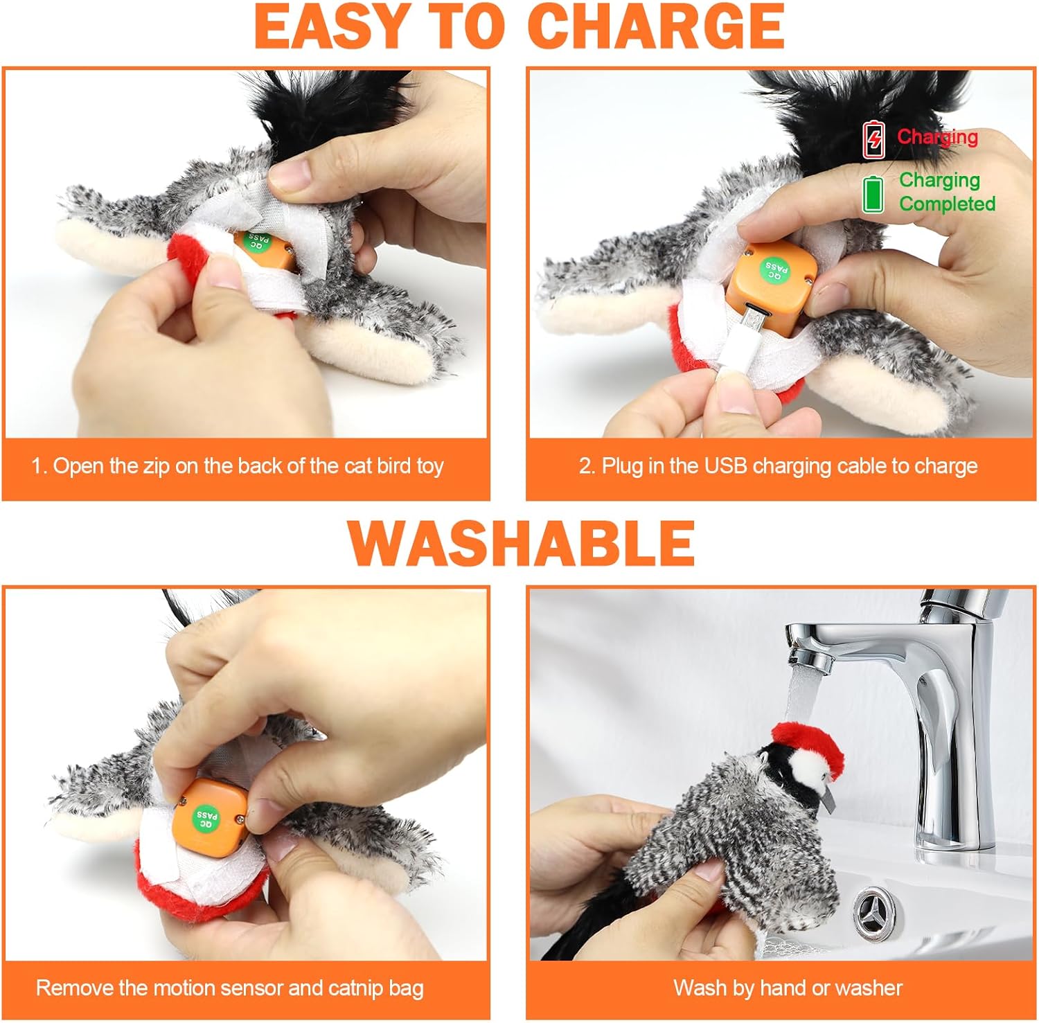 Interactive Chirping Bird Cat Toy No Flying, 2026 New Rechargeable Flying Interactive Flapping Chirping Bird Cat Toy for Indoor Adult Bored Cats