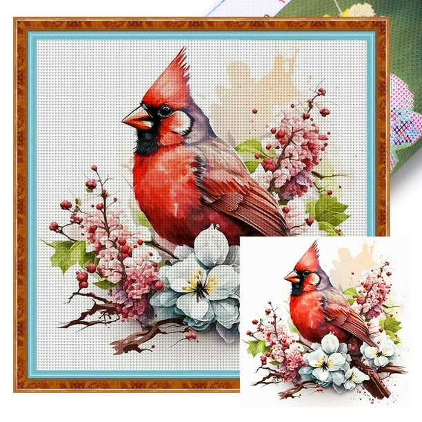 Hilo Algodón Ecológico Bordado Punto Cruz Cardenales Con Flores Estampadas 18 Quilates