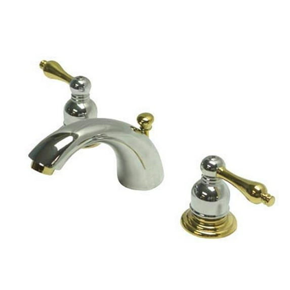 Kingston Brass Two Handle 4 in. to 8 in. Mini Widespread Lavatory Faucet with Retail Pop-up - Polished Brass