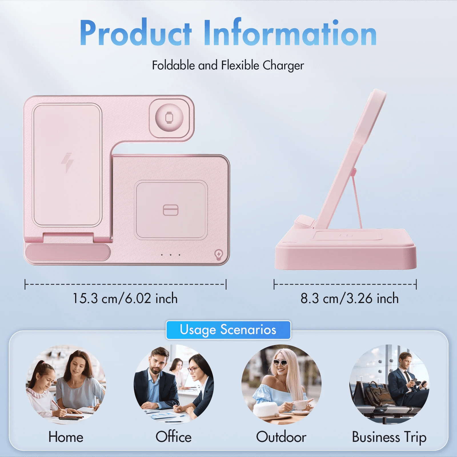 18W Wireless Charger,3 in 1 Portable Charger Charging Station Compatible with iPhone 17 16e 16 15 14 13 12 11 X Pro Max - Fast Charging Dock Compatible for Apple Watch & AirPods 4 3 Pro