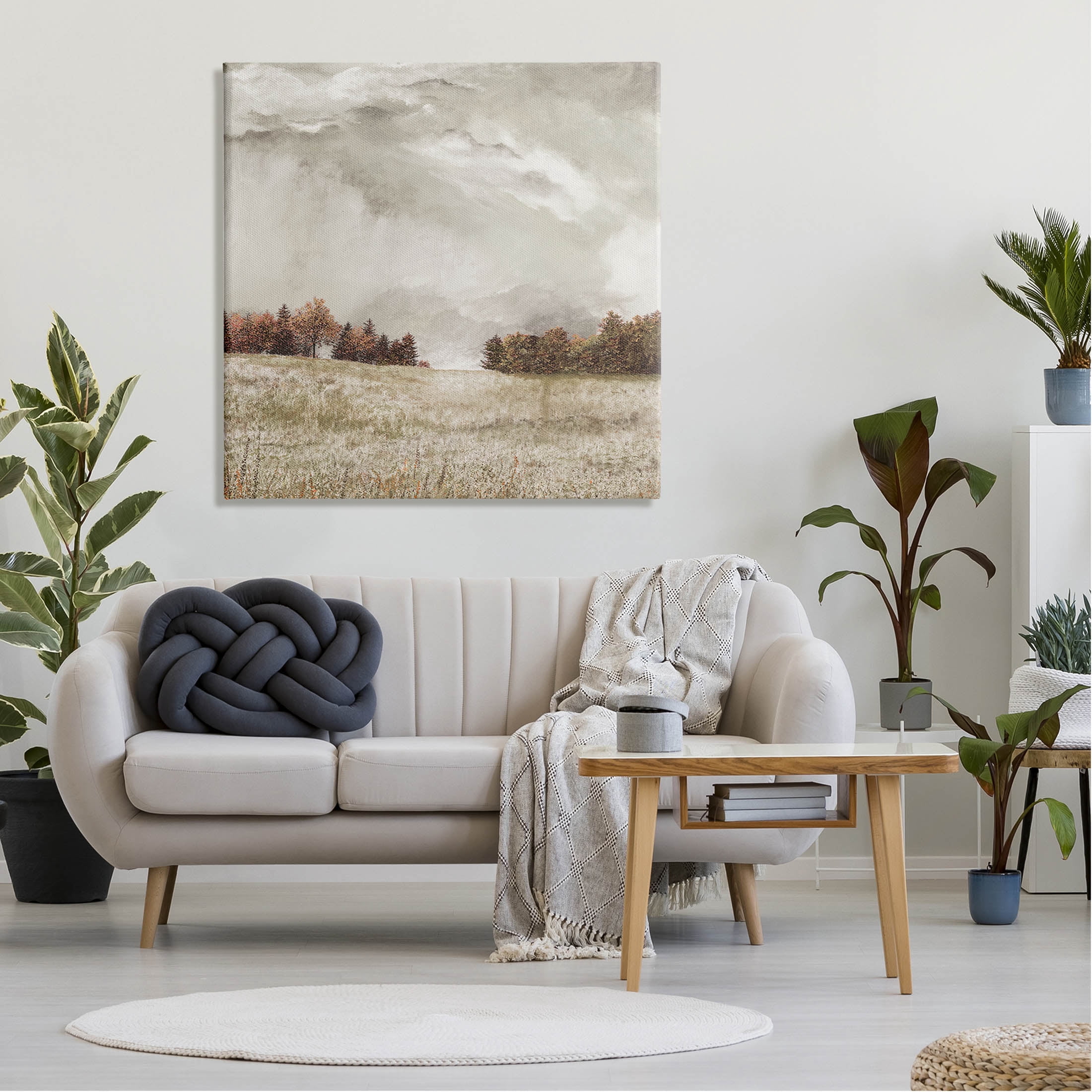Rural Cloudy Countryside Meadow Landscape Graphic Art Gallery Wrapped Canvas Print Wall Art