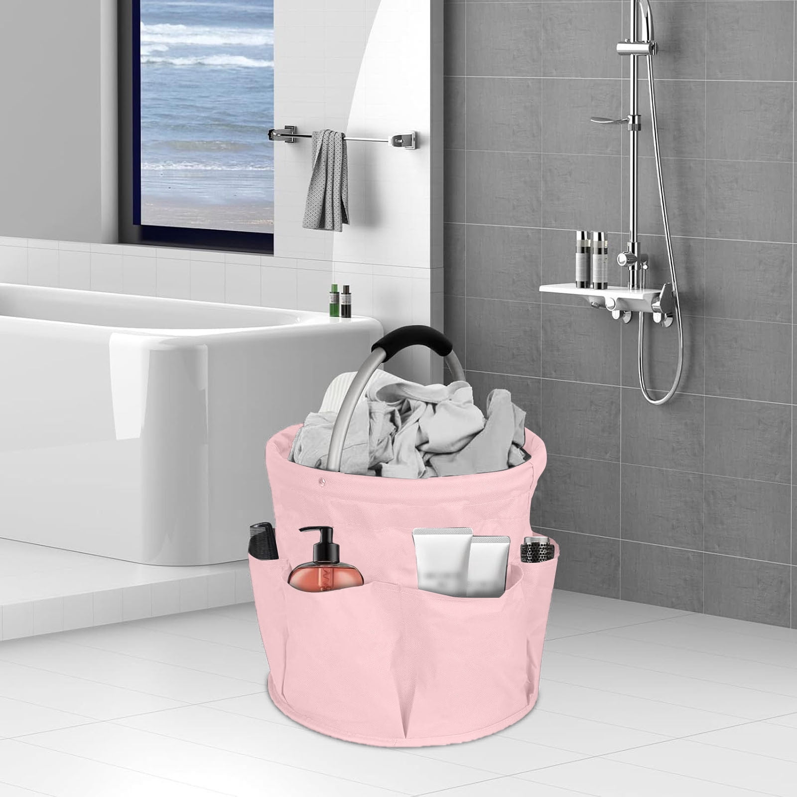 Cleaning Caddy with Handle Foldable Tool Bag Organizer with Multiple Pockets Portable Cleaning Supply Organizer for Household Detailing Supplies Towels and Cleaning Products Storage