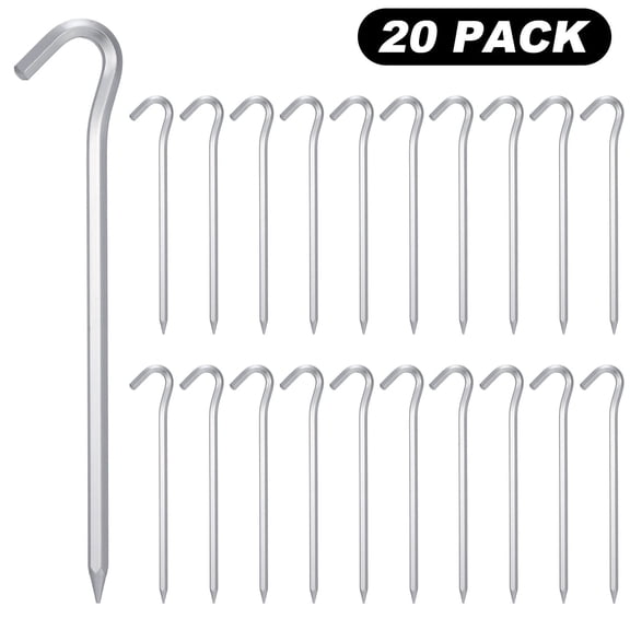 Hengguang 20 Pack Heavy Duty Tent Stakes, 7 Inches Garden Stakes Pegs, Metal Ground Stakes for Camping, Garden or Inflatable, Galvanized Steel Pegs for Yard and Outdoor Decorations