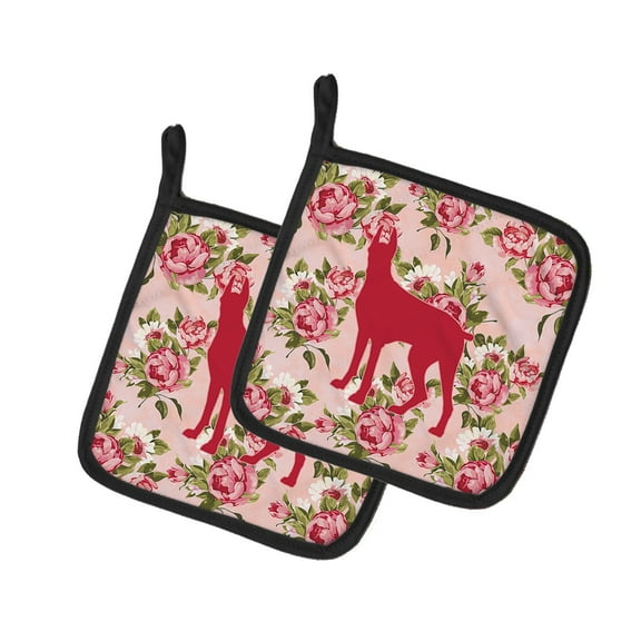 Great Dane Shabby Chic Pink Roses Pair of Pot Holders