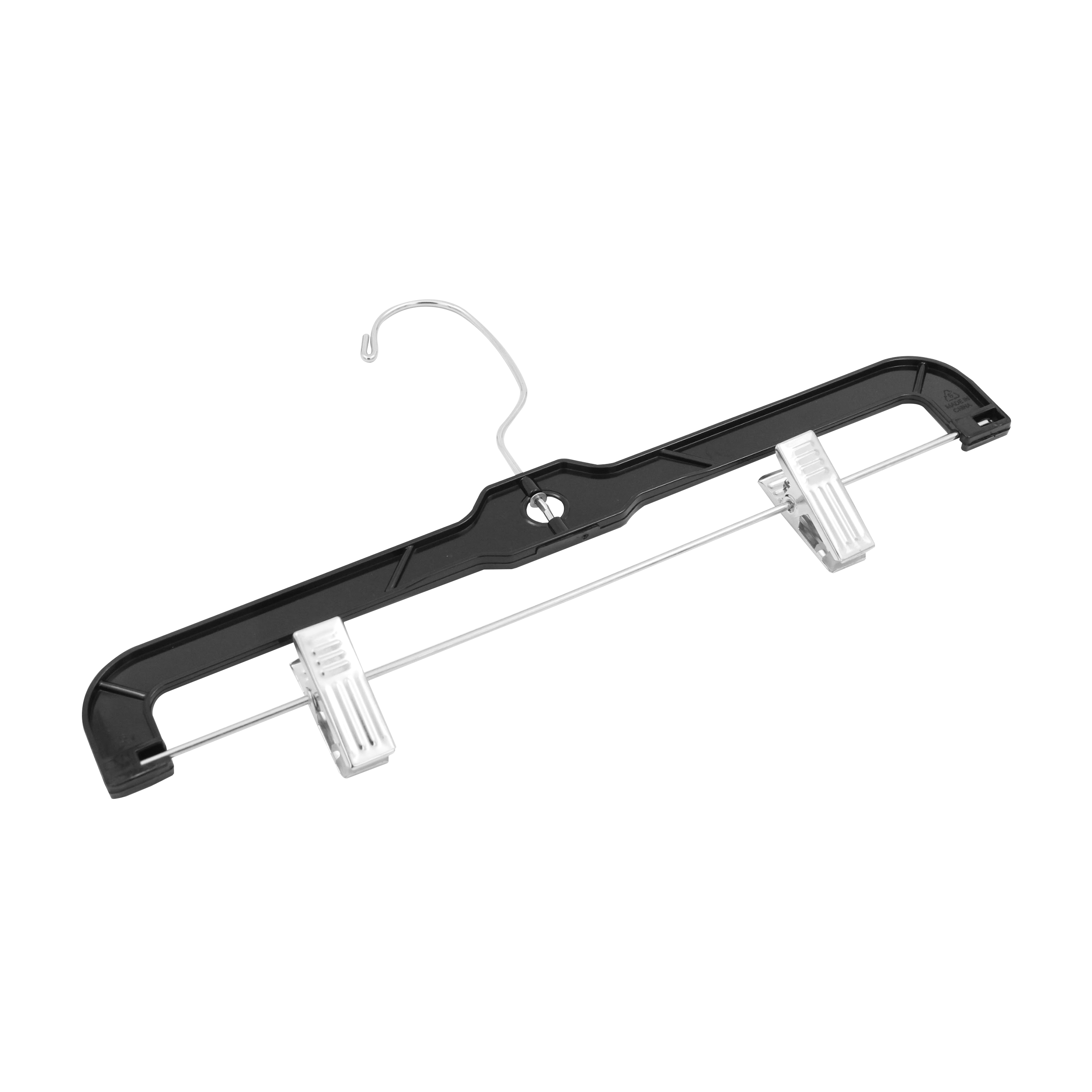 SSWBasics 14-Inch Black Plastic Skirt and Pants Hangers - Pack of 20 with Chrome Swivel Hook  Padded Clips - Perfect for Retail and Home Use  Holds Up To 6 Pounds