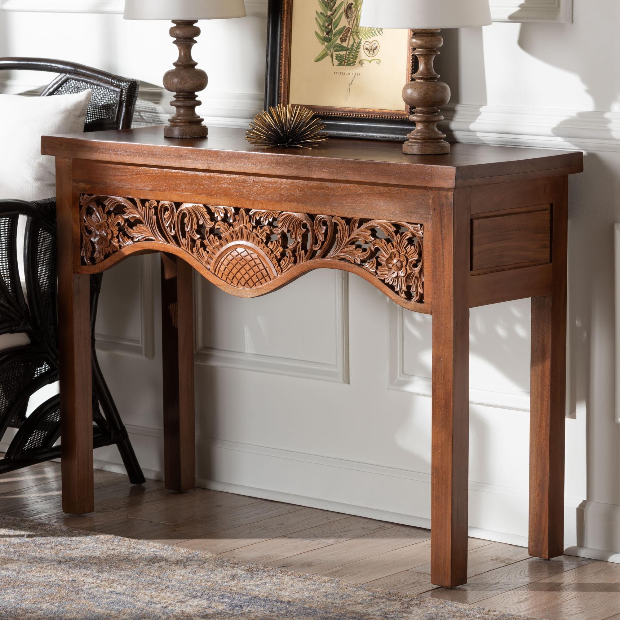 bali & pari Alannis Rustic Console Table, Mahogany Brown