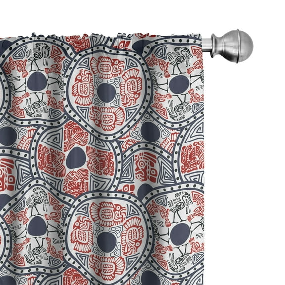 Ambesonne Aztec Curtains, Animal Motifs Circles, Pair of 28"x84", Vermilion Dark Blue