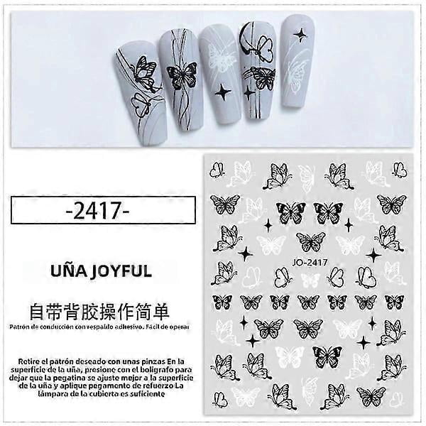 Dark Butterfly Nail Stickers Ins Style Nail Art Decorations Black and White Decals Decoration 2417-Black White