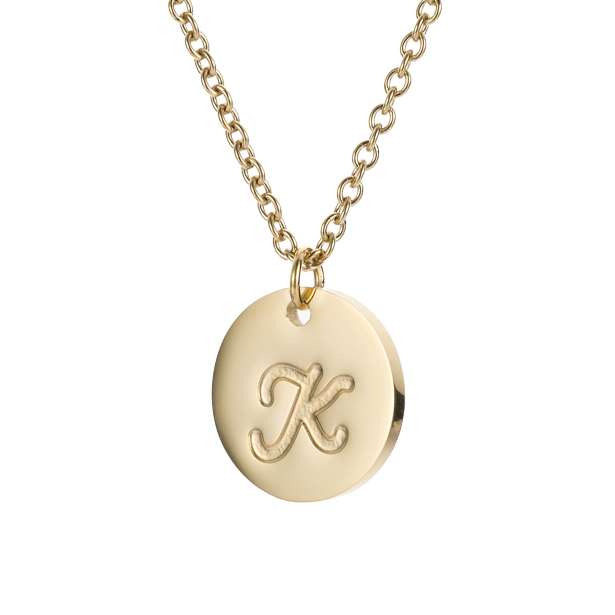 Tiny Disc Pendant K Initial Necklace 