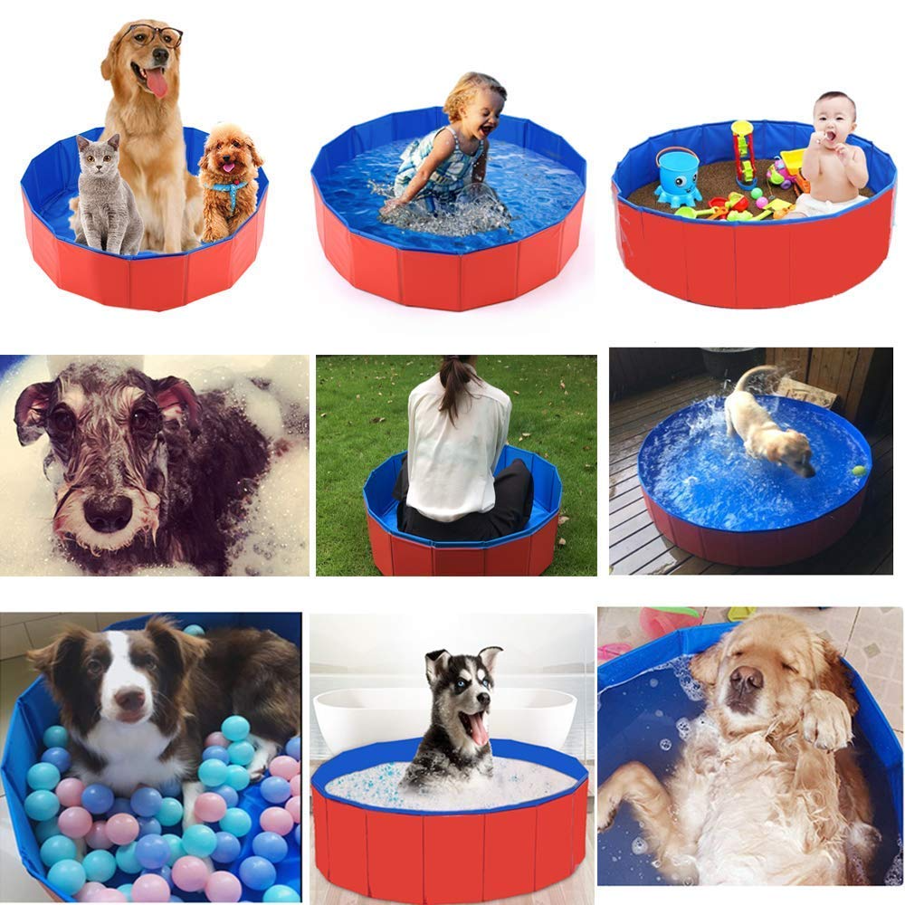 Collapsible Pet Dog Bath Pool, Kiddie Pool Hard Plastic Foldable Bathing Tub PVC Outdoor Pools for Dogs Cat Kid