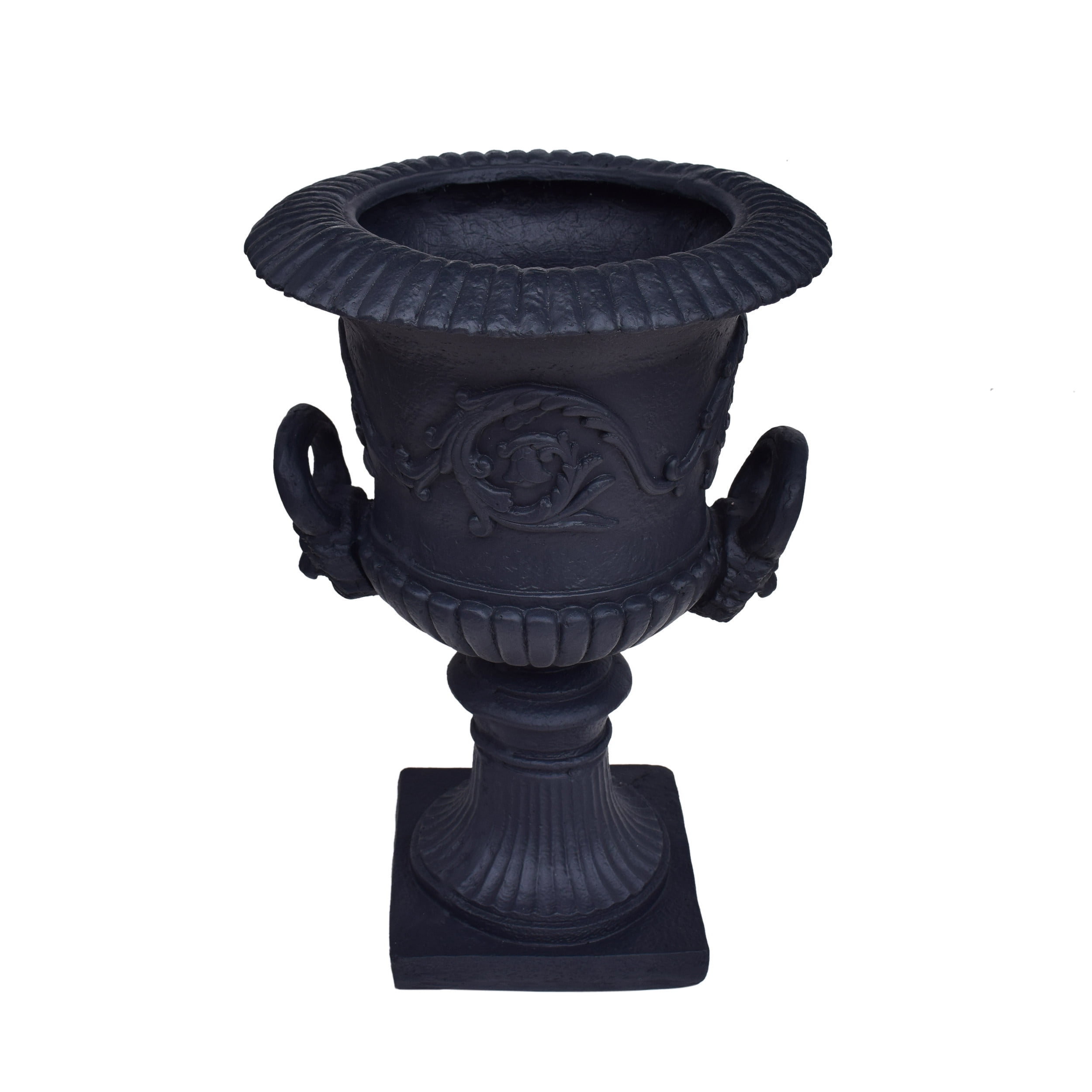 GDF Studio Tunlaw Outdoor Traditional Roman Chalice Stone Garden Urn Planter, Black
