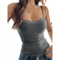 thumbnail image 3 of Tops de Verano para Mujer con Ribete de Encaje, Tirantes Finos, Corte Bajo, Acanalados, Estilo Y2K, para Salir Gris S, 3 of 9