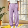 thumbnail image 2 of DJDLJWCJ Boys Fleece Lined Cargo Pants Elastic Waist Casual Fall Winter Warm Jogger Trousers Purple Size 7, 2 of 2