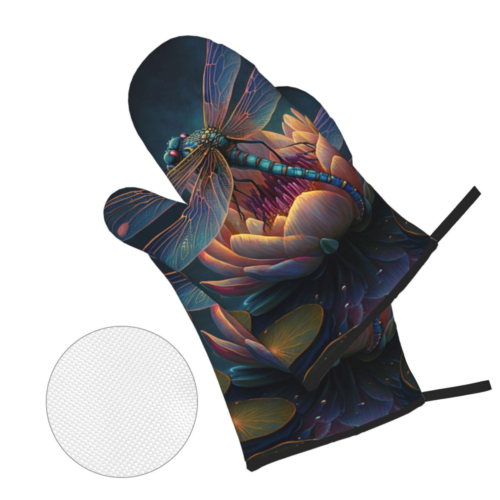 Dragonfly Lotus Cool Art 4Pcs Oven Mitts and Pot Holders Sets Oven Kitchen Gloves Hot Pads for Cooking BBQ Baking Grilling