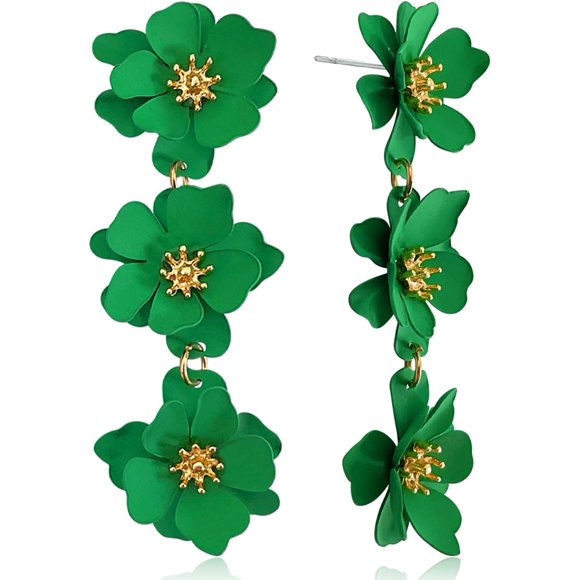 Elegant Bohemian Matte Tiered Triple Flower Dangle Drop Earrings Chic Charm Cute Long Floral Stud Earrings For Women Statement Jewelry Gifts[L1642]