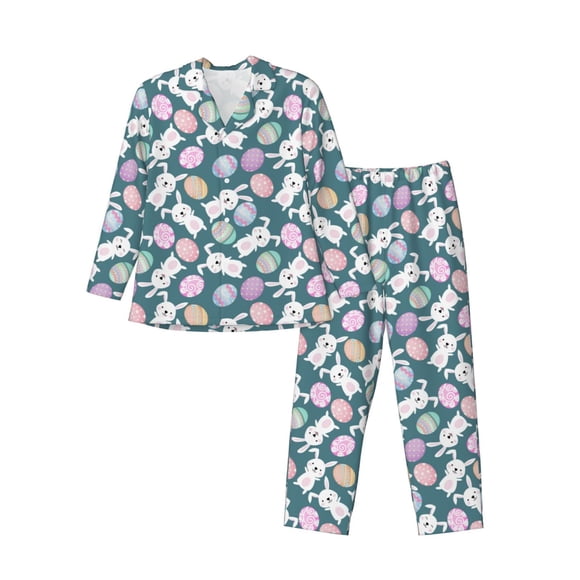 Balery Cute Rabbit Easter Pijama para Hombre de Dos Piezas con Manga Larga, Conjunto de Dormir y Descanso Suave con Bolsillos-X-Large