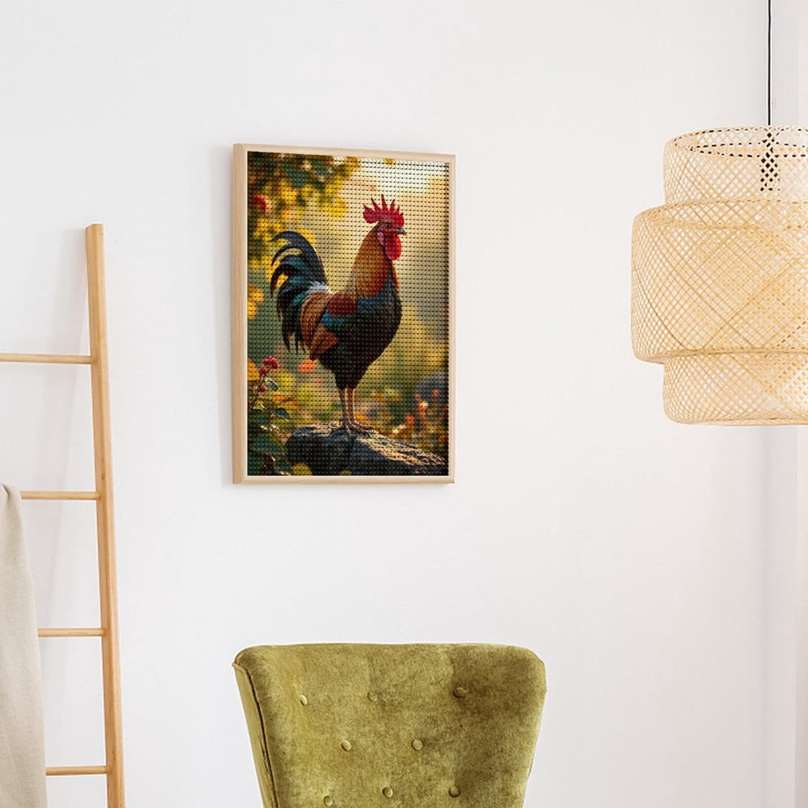 Diamond Art Kits for Adults - Rooster Morning Sunlight Rock Nature 5d Diamond Painting for Adults, Diamond Art for Adults Beginners, Frameless Diamond Painting Kits for Adults for Home Wall Decor