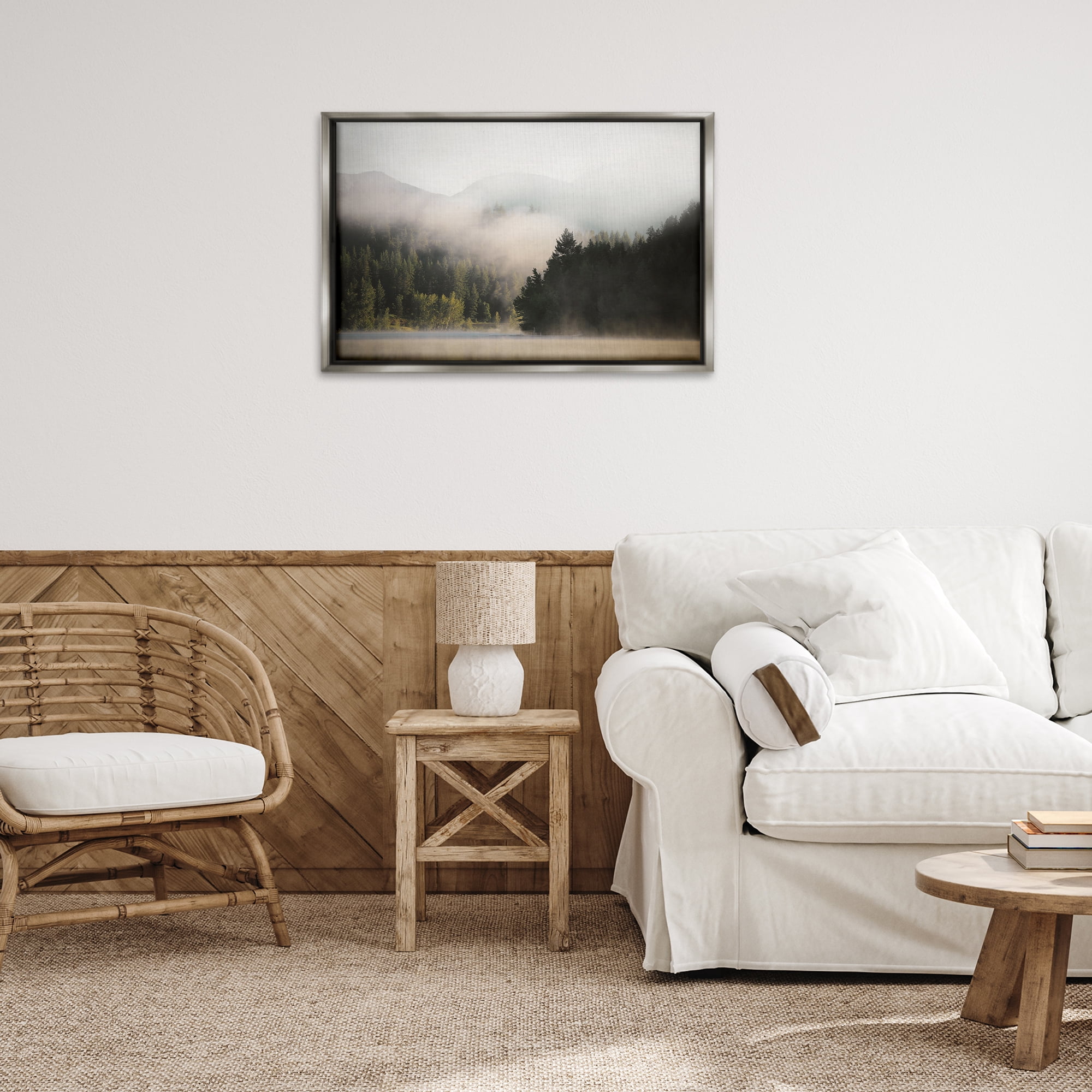 Stupell Industries Rolling Fog Woodland View Landscape & Nature Photography Gray Floater Framed Canvas Art Print Wall Art, 31 x 21