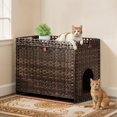thumbnail image 2 of YITAHOME Cat Litter Box Enclosure with Soft Litter Mat, Hidden Litter Box Furniture Large Handwoven Rattan Cat House with Support Bars for Living Room, Bedroom, Balcony, 2 of 5
