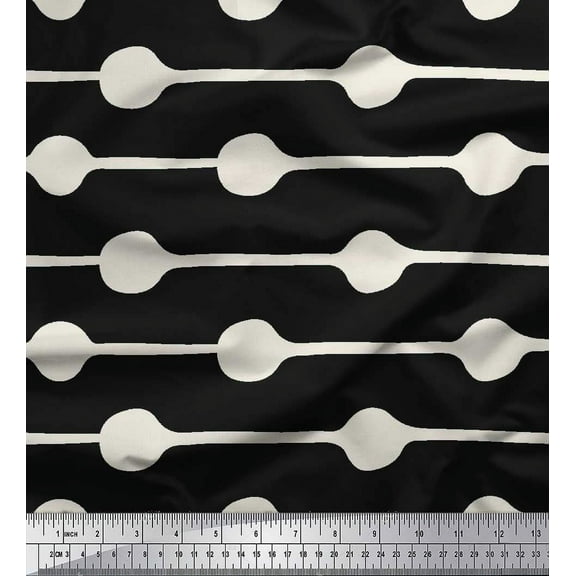Soimoi Black Cotton Duck Fabric Dot & Stripe Print Fabric by the Yard 42 Inch Wide