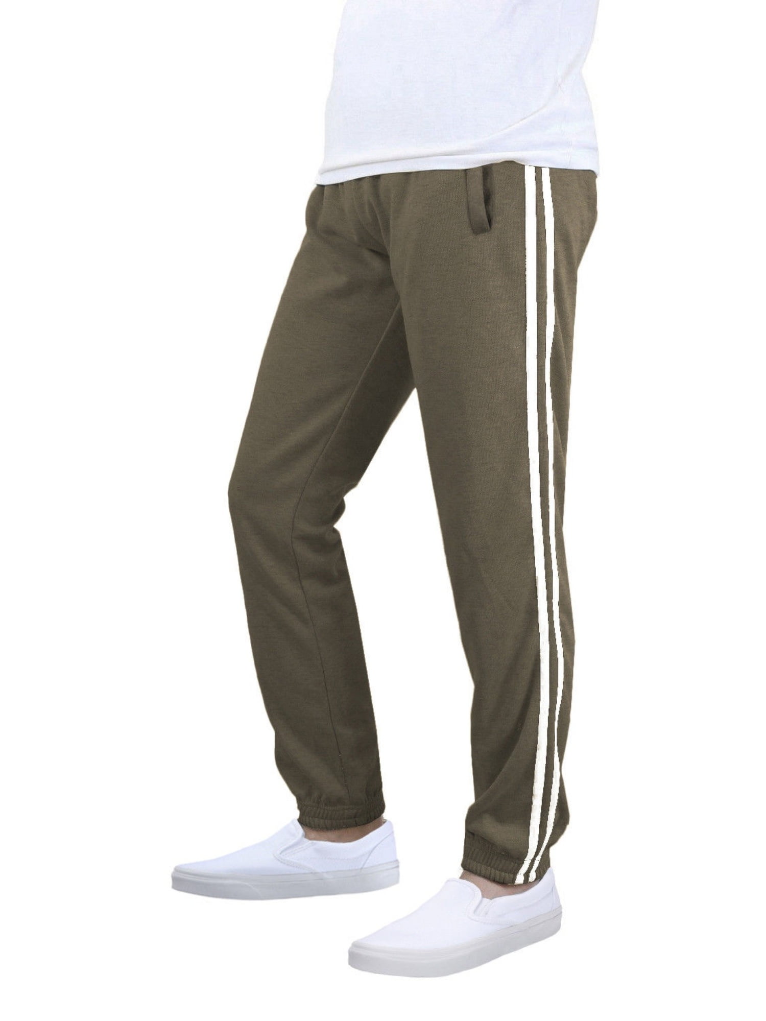 Pro West - Men's Lightweight Athletic Casual Elastic Gym Sport Jogger Sweat Pants Khaki White X