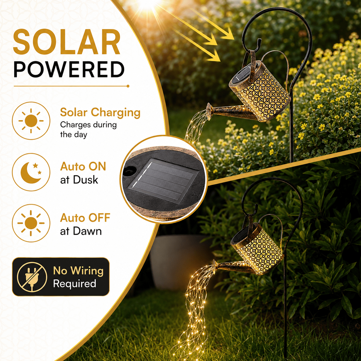 TiokMc Watering Can Light Led Solar 5 V Lanterns, Stainless Steel Warm White, Nickel Metal Hydride