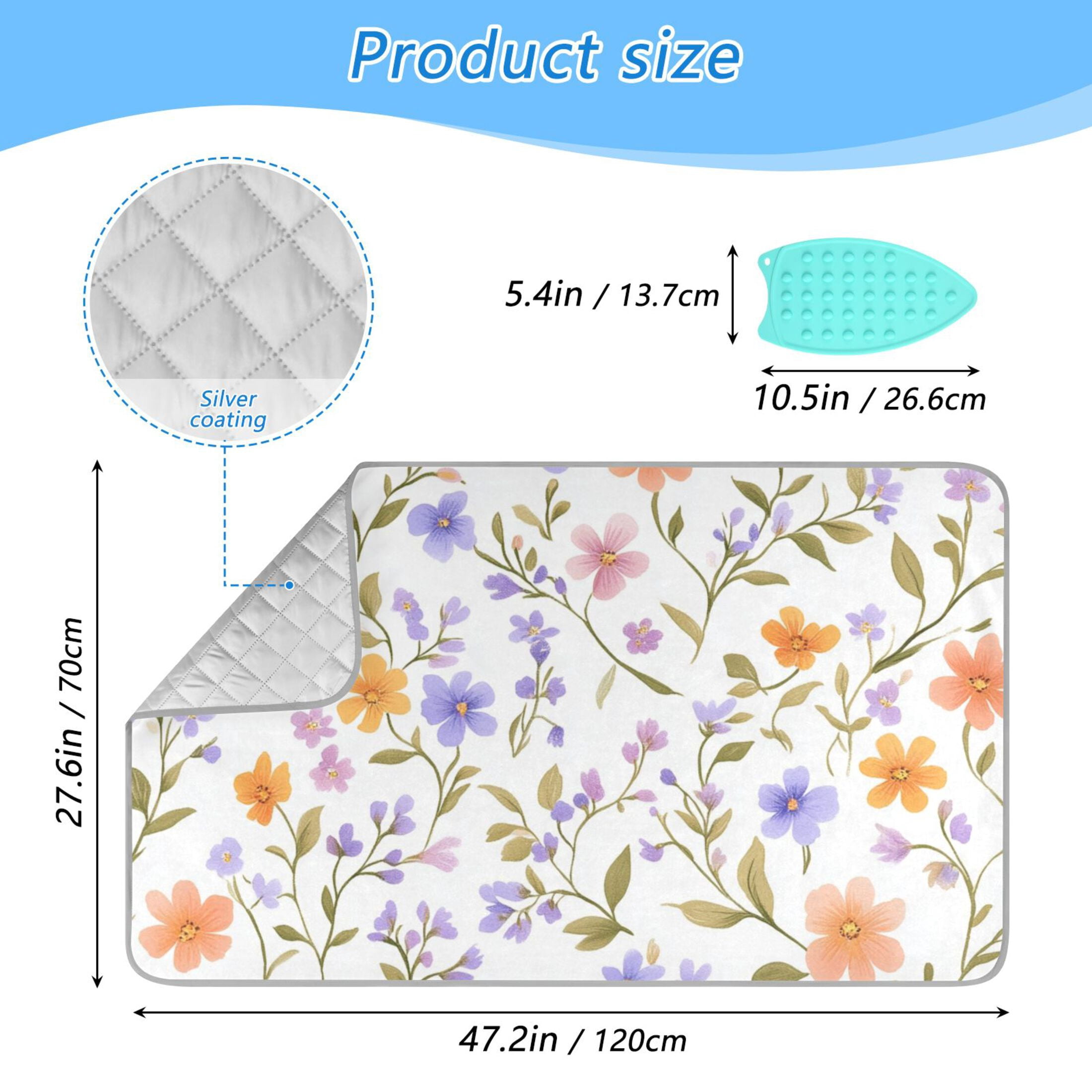 Lavender Orange Tiny Flowers Leaves Ironing Mat Blanket Portable Travel Ironing Pad Heat Resistant Pad 47.2" x 27.6”