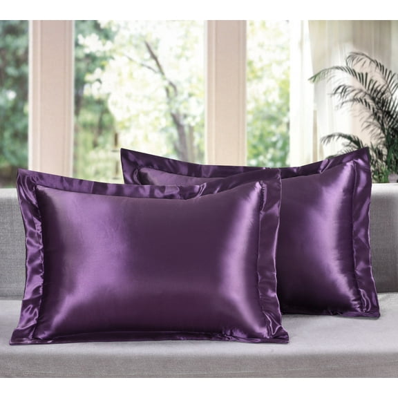 Aiking Home Vibrant Shiny Satin Pillow Cases (Pack of 2), Size 20''x30'', Queen-Eggplant