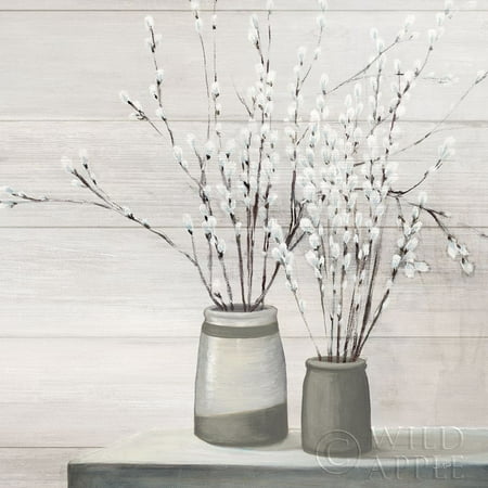 Pussy Willow Still Life Gray Pots Shiplap Poster Print by Julia (The Best Pussy Com)