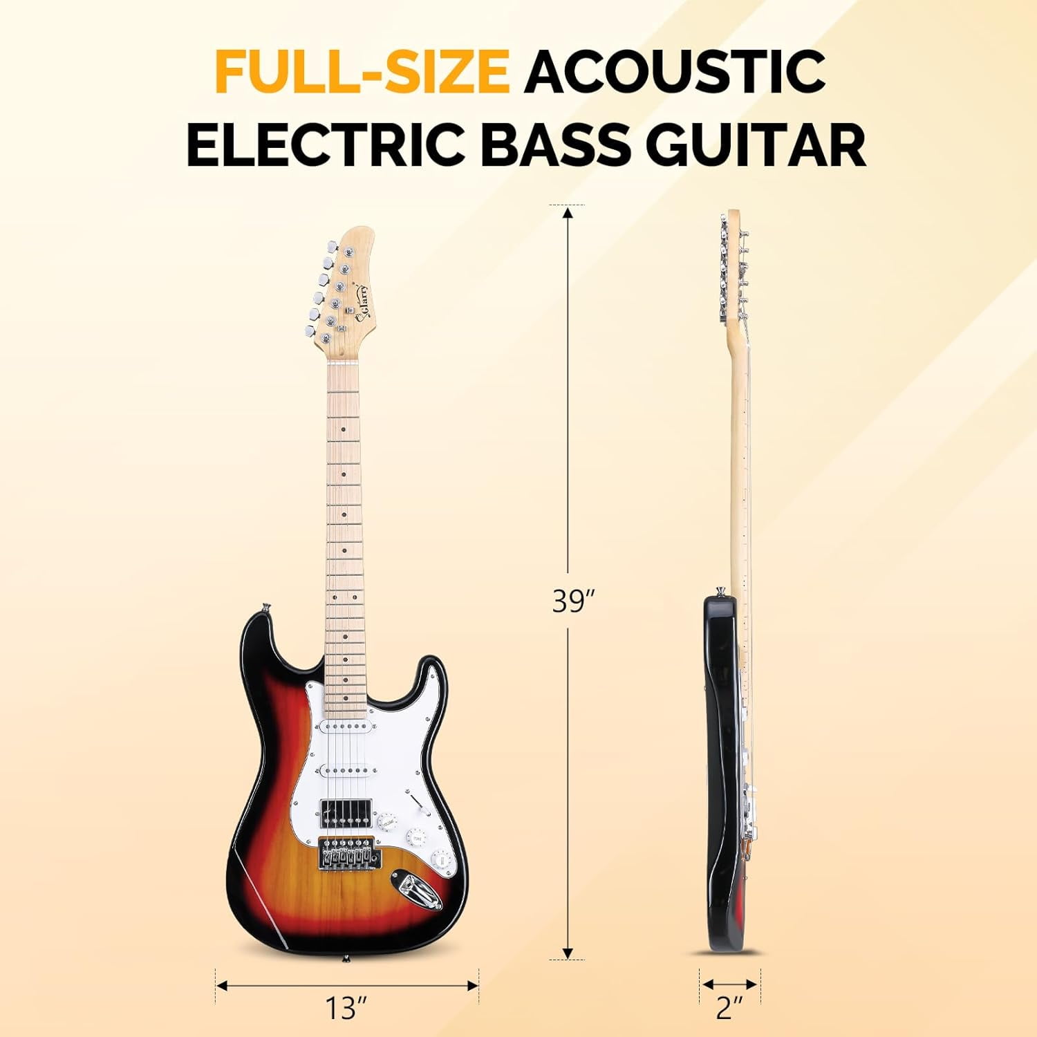 GLARRY Electric Guitar, 39" Full Size Electric Guitar Kit with HSS Pickup Coil Split for Beginner, 20W Amp and Accessories Pack Guitar Bag (Black)