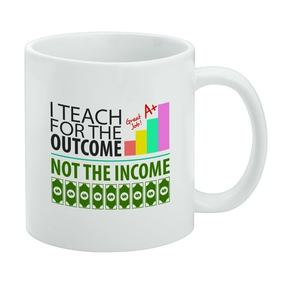 I Teach For the Outcome Not the Income Ceramic Coffee Mug, Novelty Gift Mugs for Coffee, Tea and Hot Drinks, 11oz, White