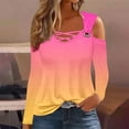thumbnail image 3 of Scyoekwg Tops for Women Trendy Fall Shirts Loose Dressy Casual Comfy Clothes for Women Gradient Color Graphic Tee V-Neck Off Shoulder Tops Long Sleeve Pullover Tops (Hot Pink,XL), 3 of 5