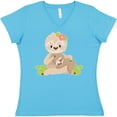 thumbnail image 3 of Inktastic Sloth Mom with Baby Sloth and Flowers Women's V-Neck T-Shirt, 3 of 5
