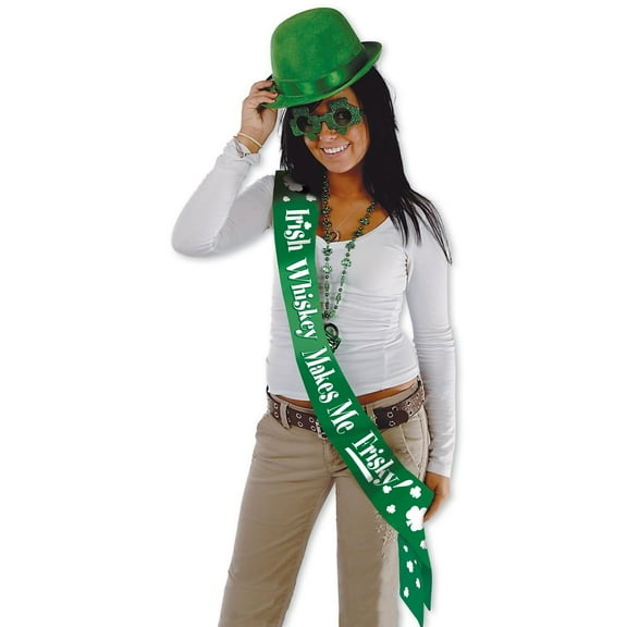 Beistle Pack of 6 Green "Irish Whiskey Makes Me Frisky" Satin Sash St. Patrick's Day Accessories