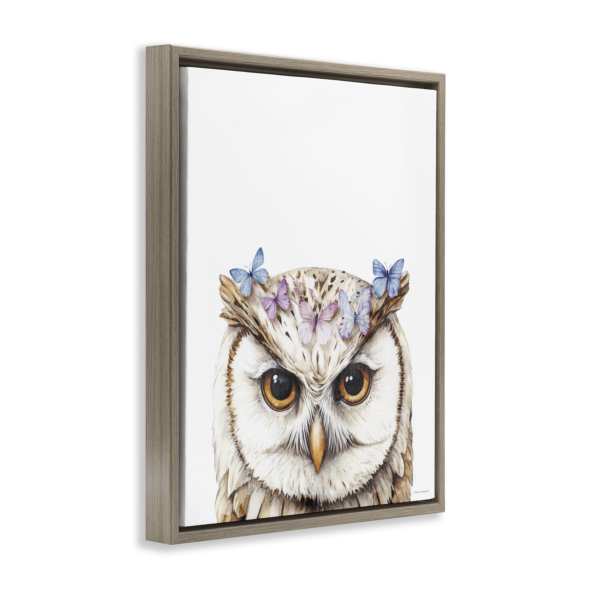 Stupell Industries Owl & Butterfly Wings Brown Framed Floater Canvas Wall Art, design by Svetlana Aleynikova
