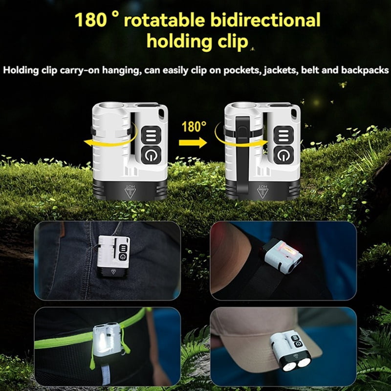 LED Flashlight Keychain Work Light USB Rechargeable Clip Torch with Magnet for Outdoor Camping Lantern