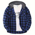 thumbnail image 2 of Men's Fashion Trend Checkered Hooded Sportswear, Casual Long Sleeve Sweatshirt, Street Style Top for Urban Outings, Christmas, Fall Winter, Stylish Daily Wear,Blue,L, 2 of 7